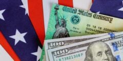 US cash and check on flag