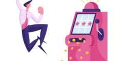 Drawing of man jumping for joy at slots jackpot