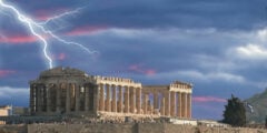 Lightning behind the Parthenon